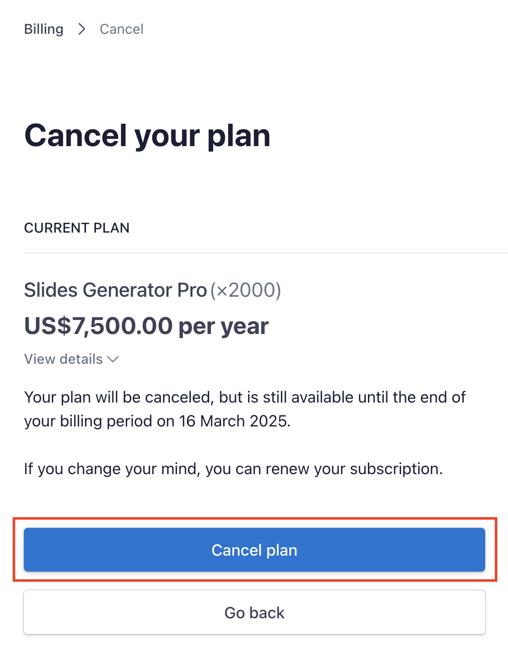 Cancel Plan Confirm