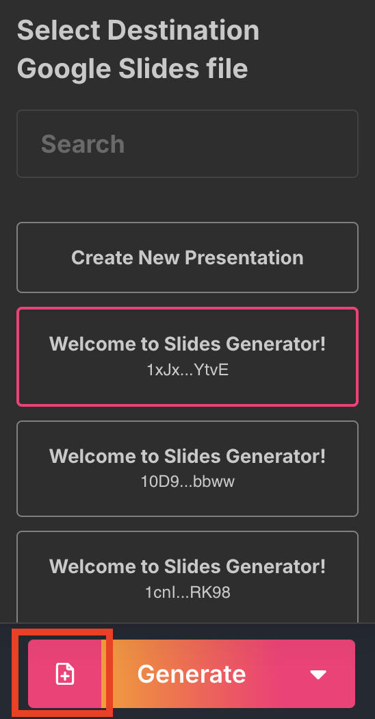 Destination Google Slides File - Existing Presentation