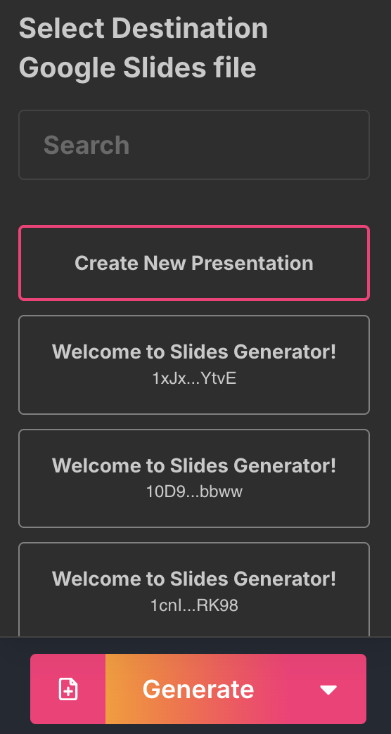 Destination Google Slides File - Create New Presentation