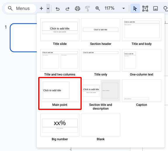 Selecting Main Point Slide Layout