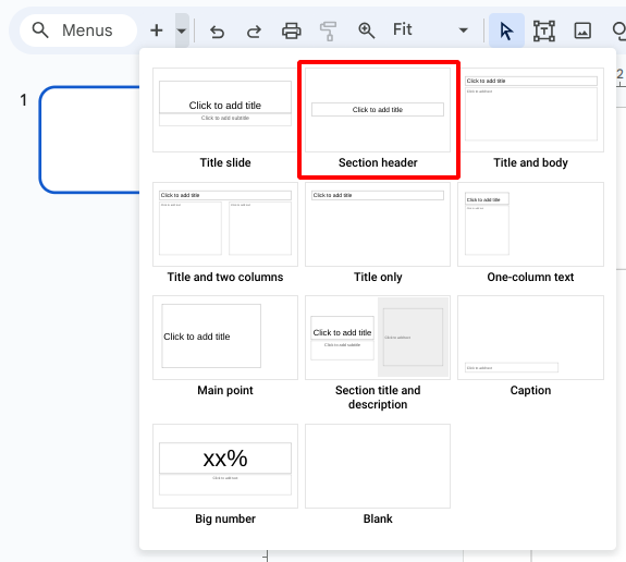 Selecting Section Header Slide Layout