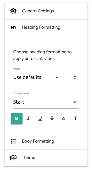 Select Slide Formatting Modal