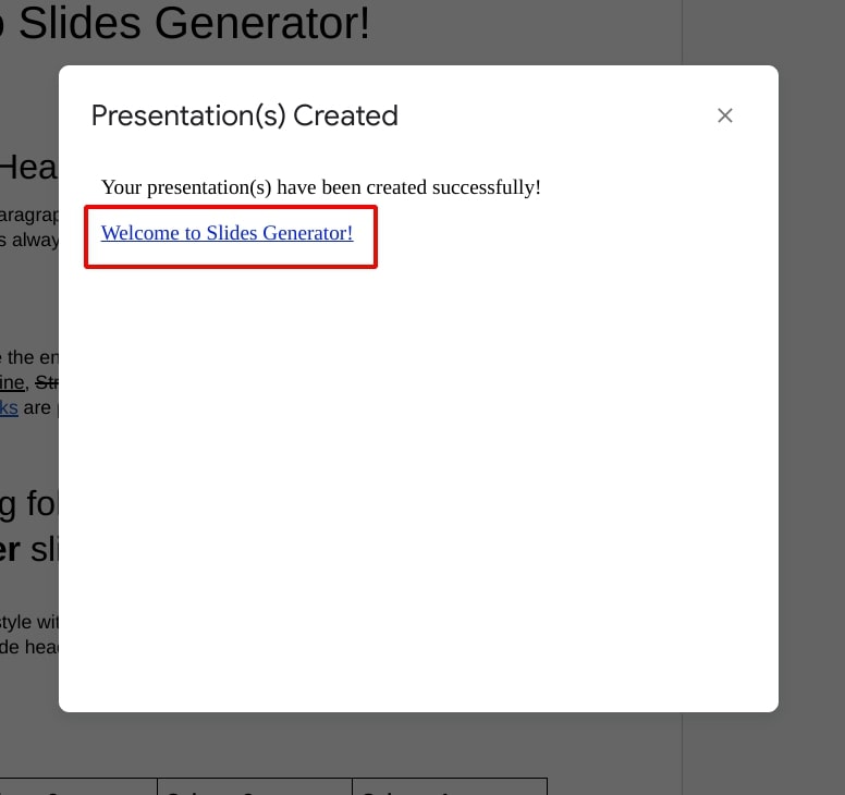 Presentation Generated Modal