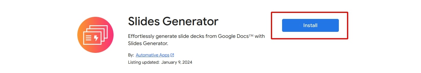 Slides Generator Google Workspace Marketplace Listing